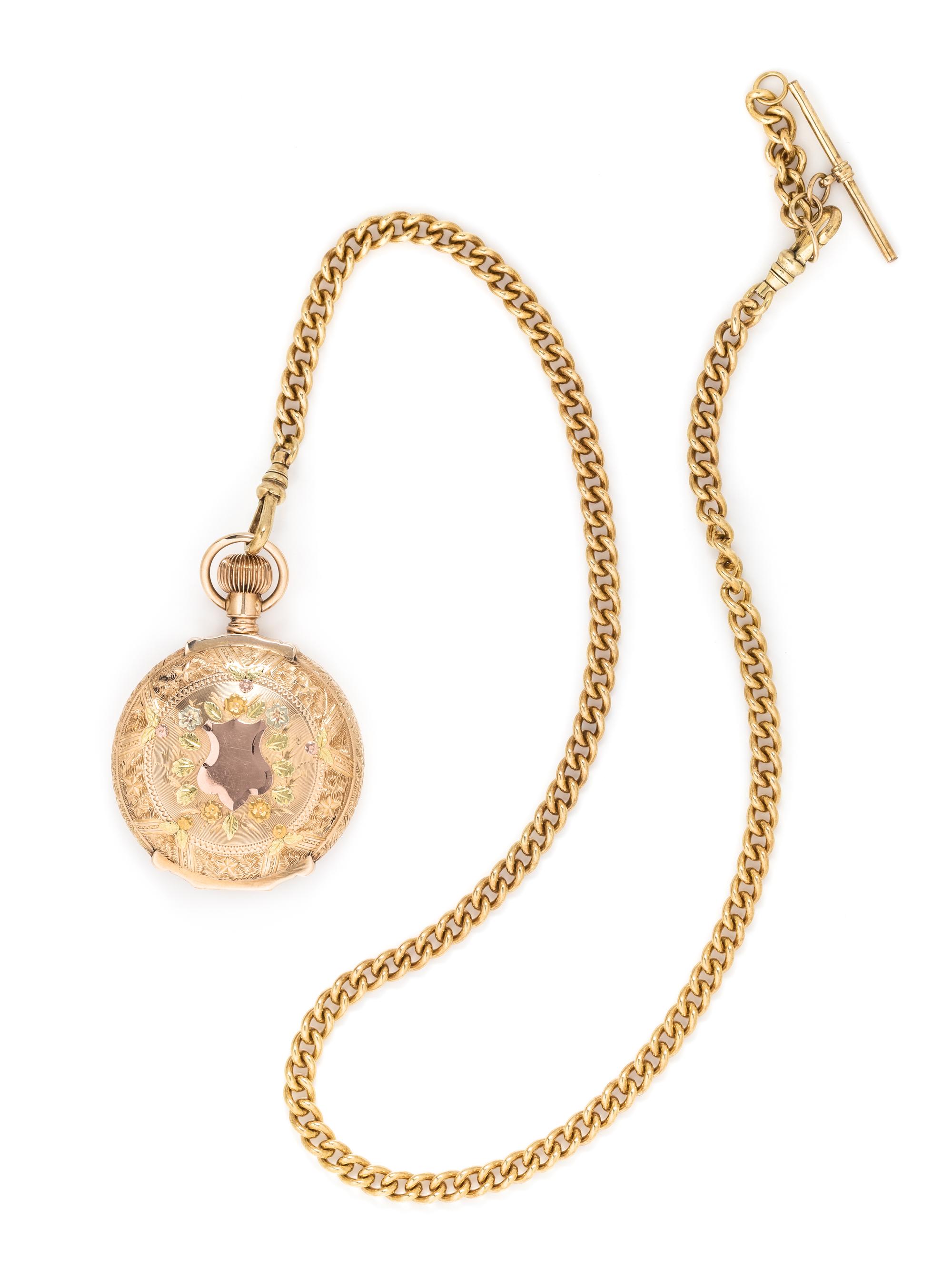WALTHAM, 14K PINK GOLD HUNTER CASE POCKET WATCH