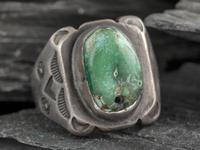 Navajo Stamped Ingot and Drilled Turquoise Ring
