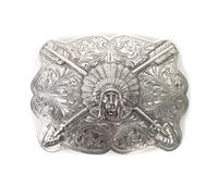 Edward H. Bohlin, Hollywood, CA Sterling Silver Indian Chief Trophy Belt Buckle Height 3 x width 4 inches.