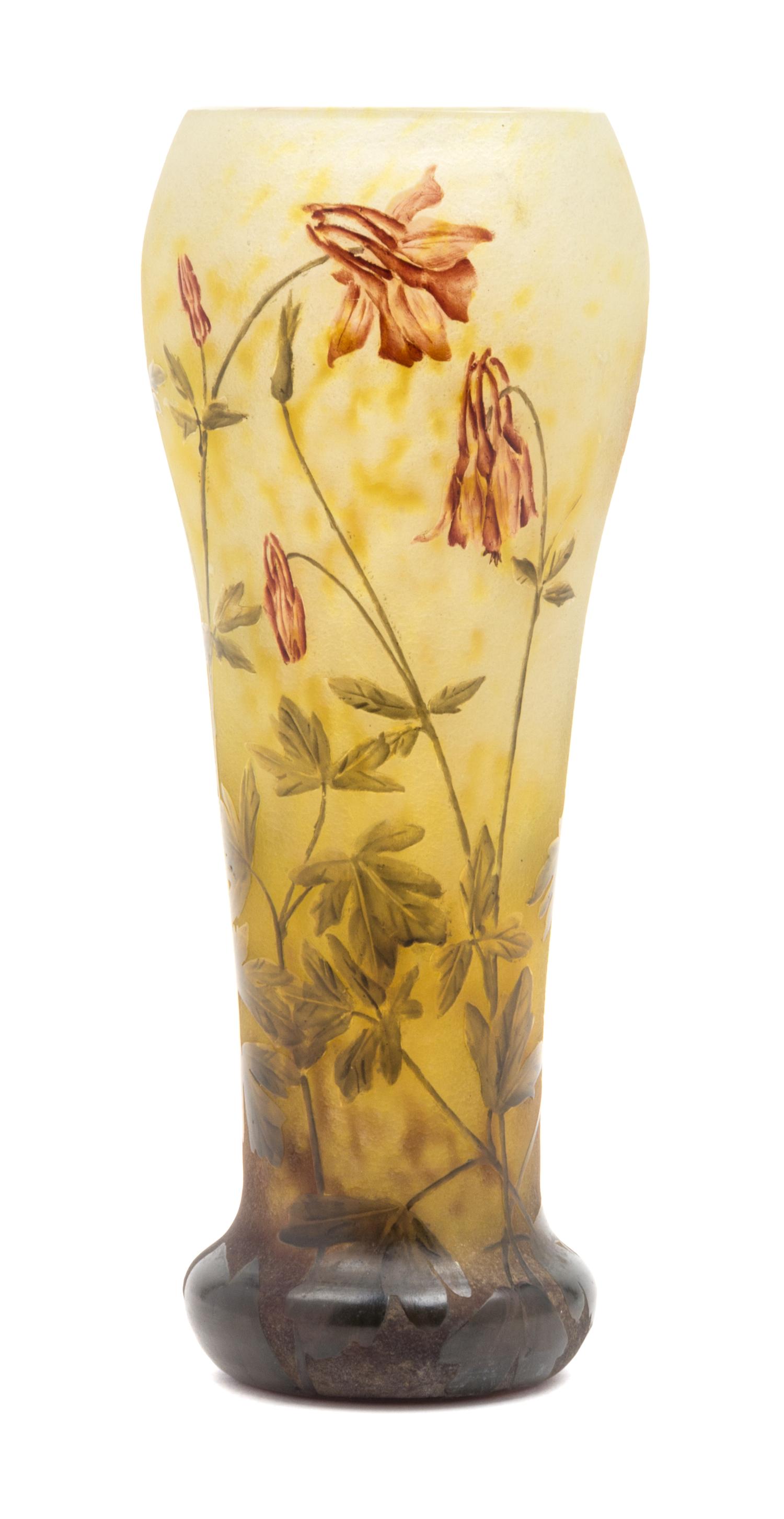 A Daum Cameo and Enameled Glass Vase Height 9 7/8 inches.
