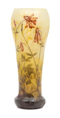 A Daum Cameo and Enameled Glass Vase Height 9 7/8 inches.