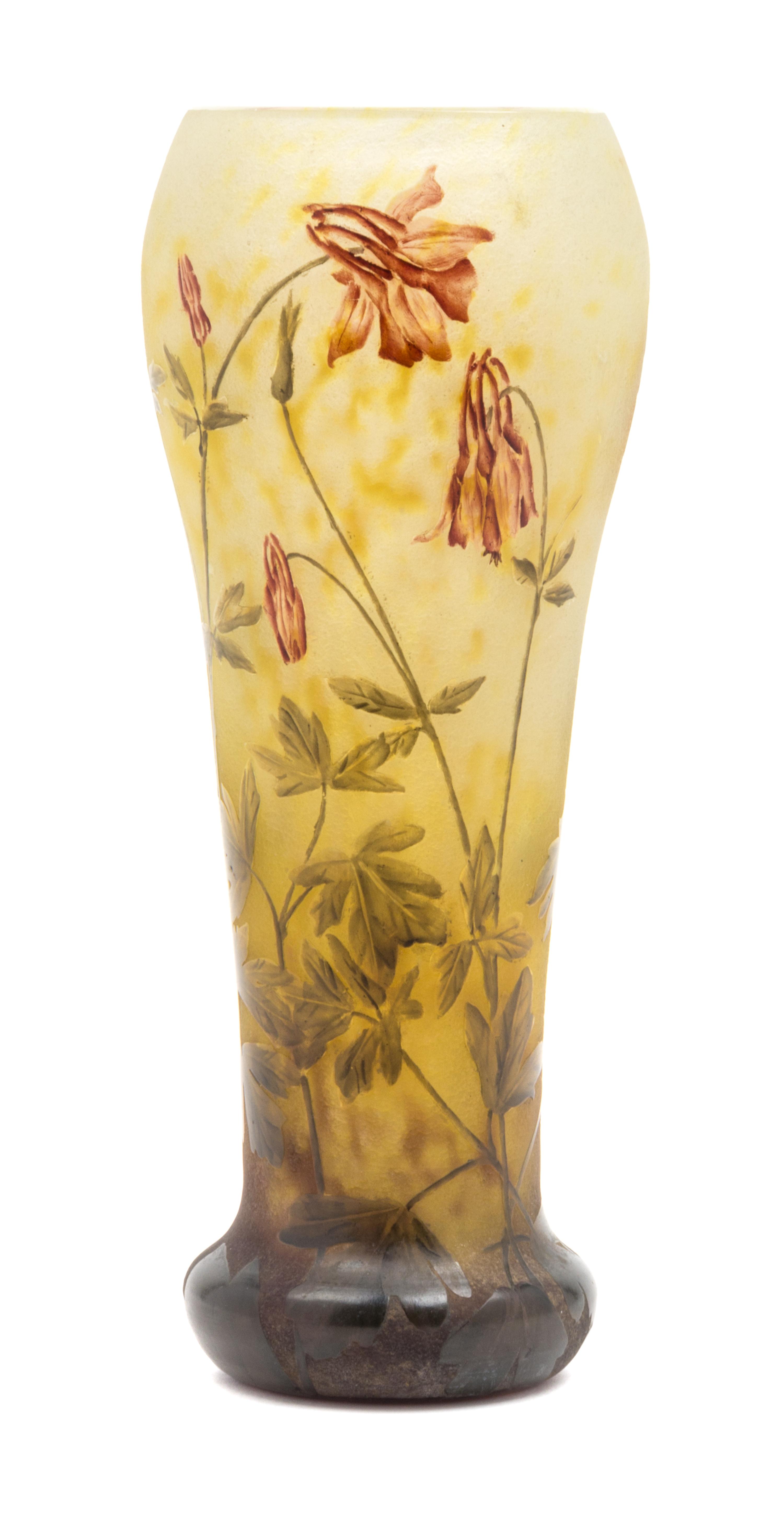 A Daum Cameo and Enameled Glass Vase Height 9 7/8 inches.