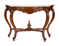A Continental Walnut Marble-Top Console Table