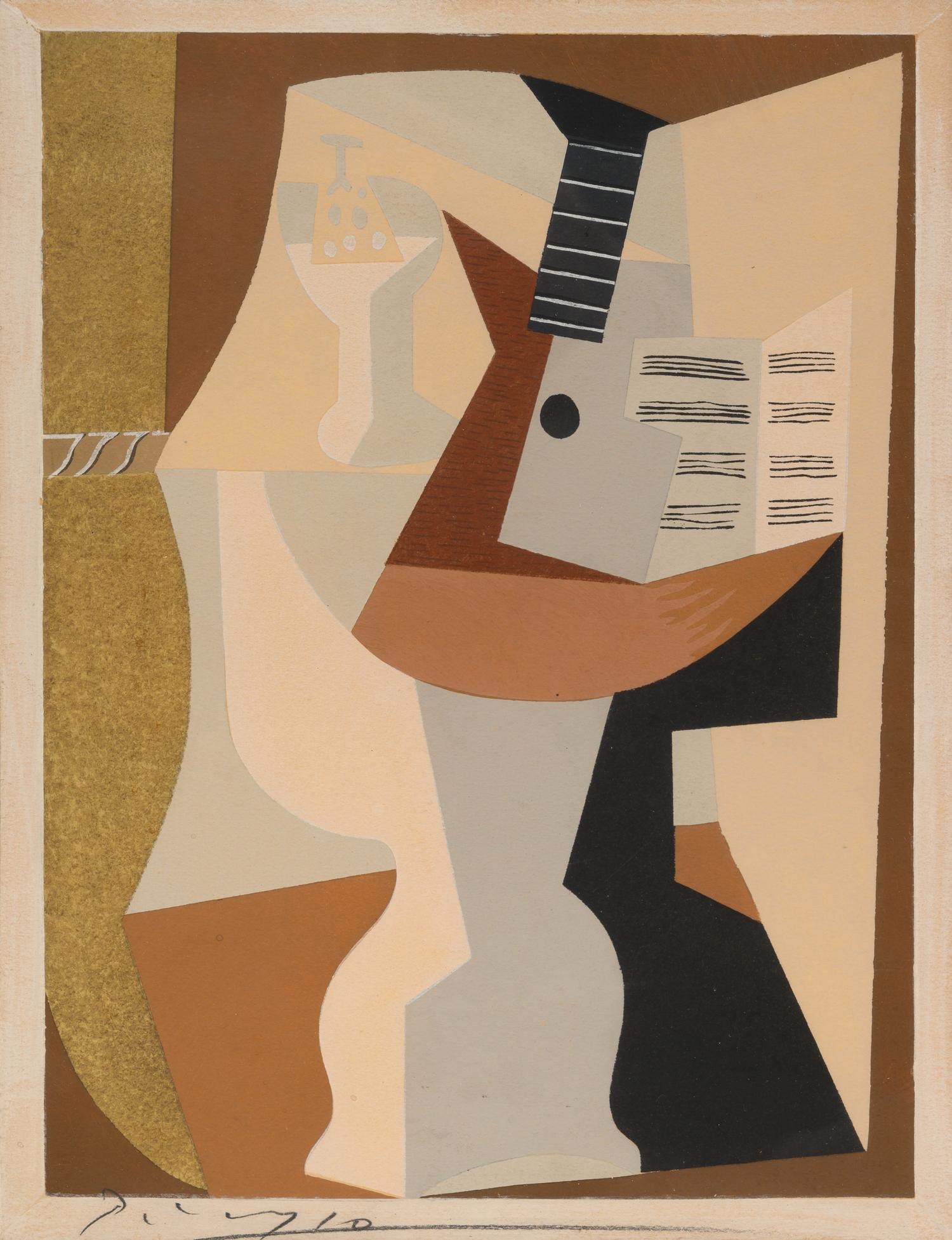 Guéridon avec Guitare et Partition (from Dix Pochoirs ), ca. 1920
