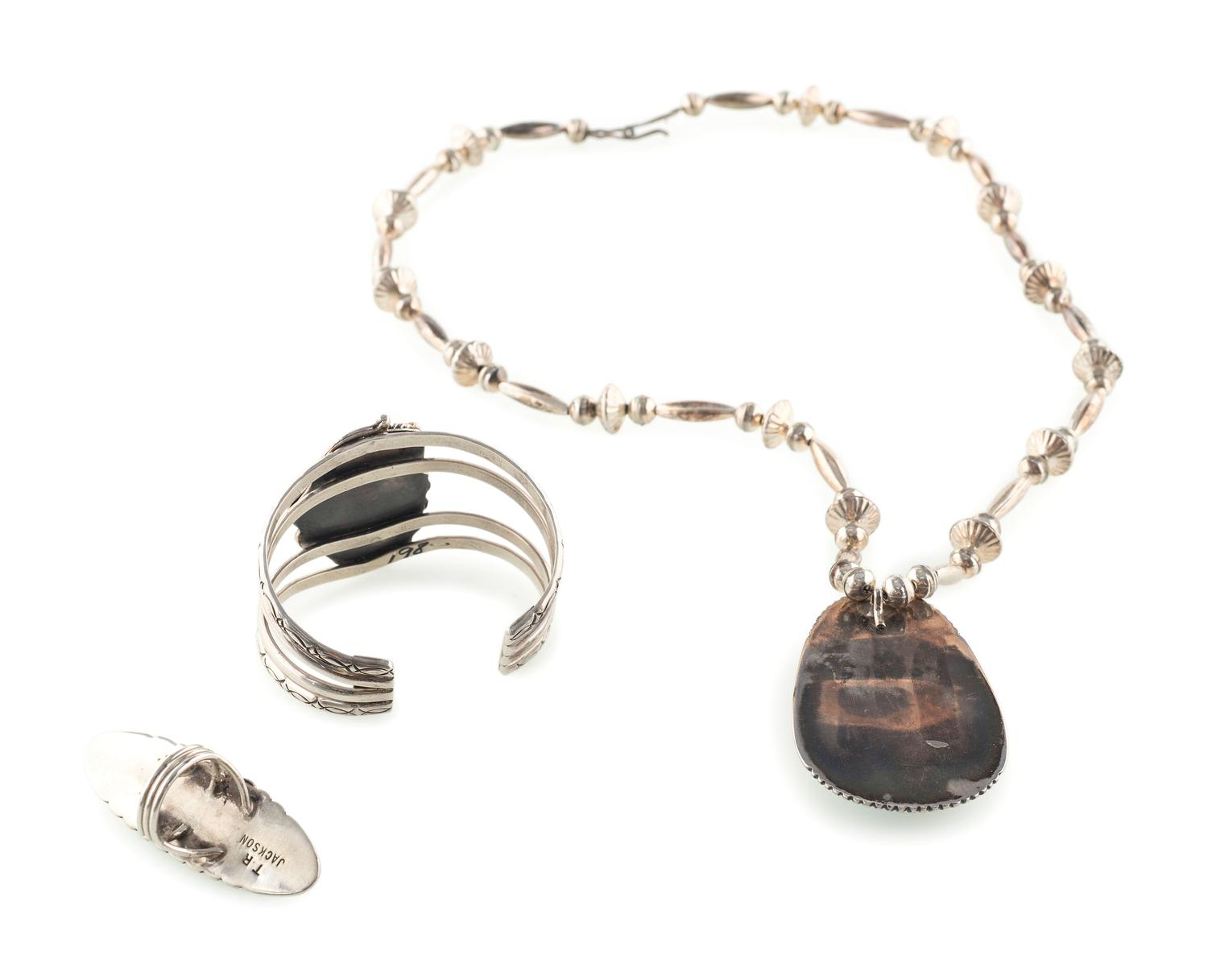 Navajo Silver and Turquoise Necklace, Cuff Bracelet, AND Ring