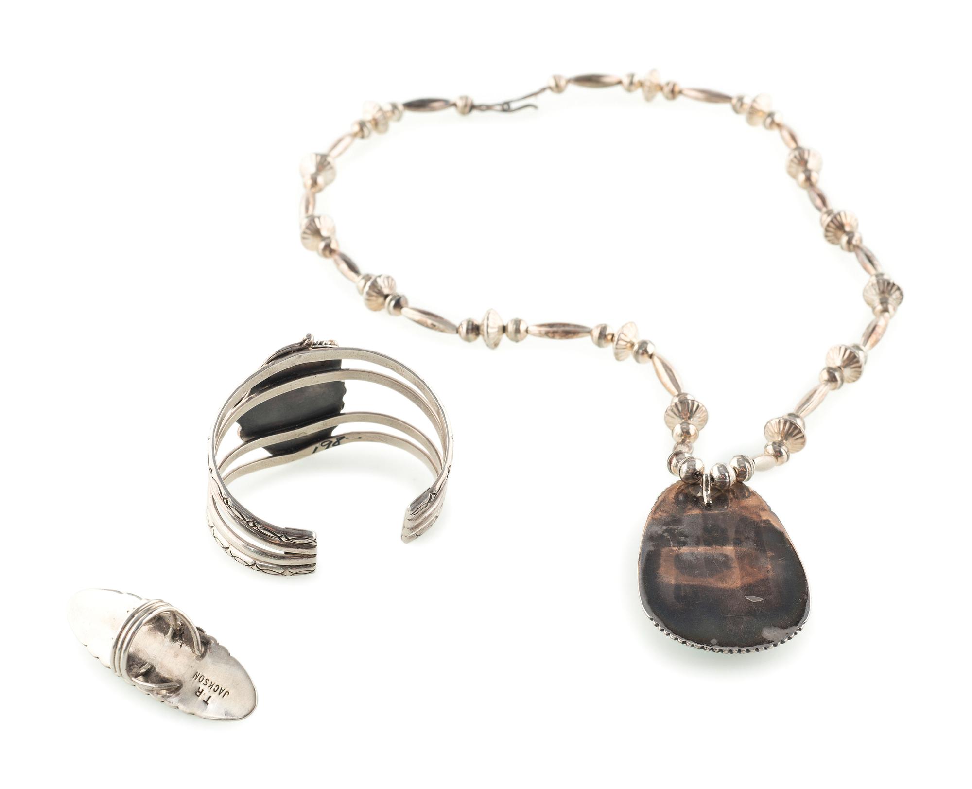Navajo Silver and Turquoise Necklace, Cuff Bracelet, AND Ring