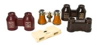 Five Pairs of Plastic Cased Opera Glasses, Width of widest 4 1/4 inches.