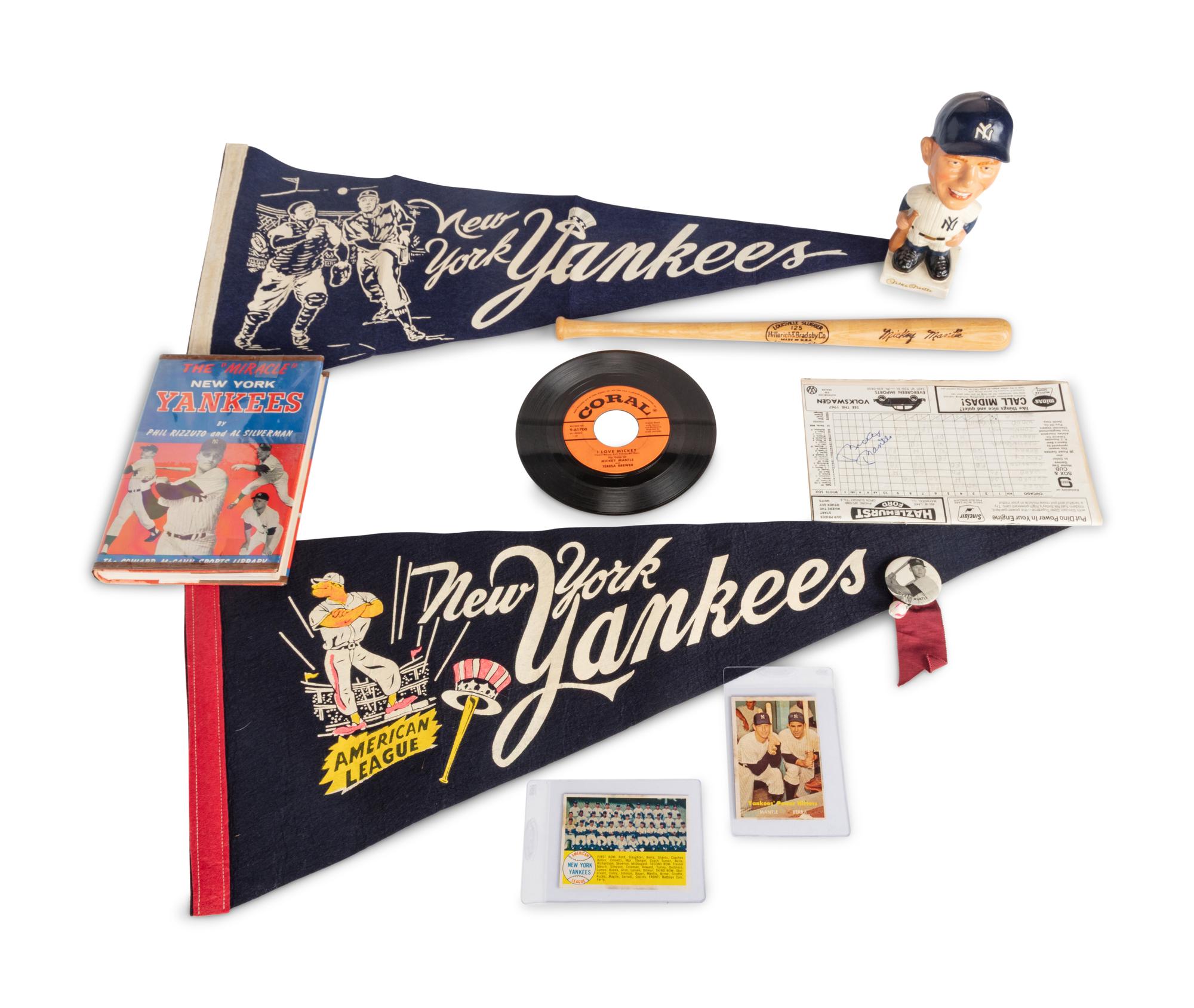 A Collection of Vintage Mickey Mantle and New York Yankees Items Including Mantle Signed Scorecard and 1960s Bobblehead (Beckett Authentication Services)