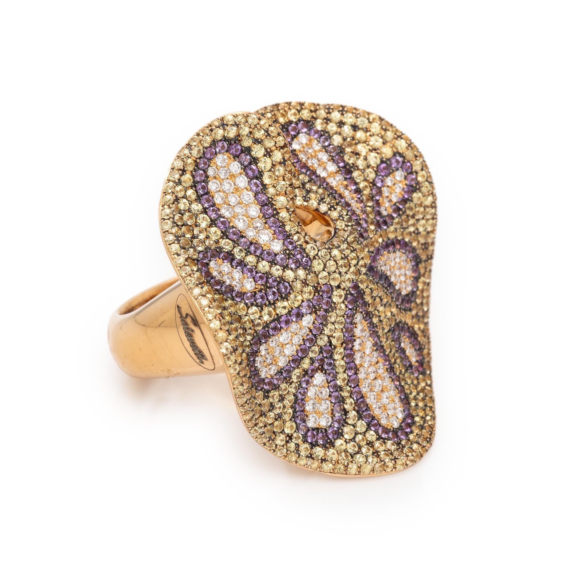 Multigem and Rose Gold Lily Pad Ring