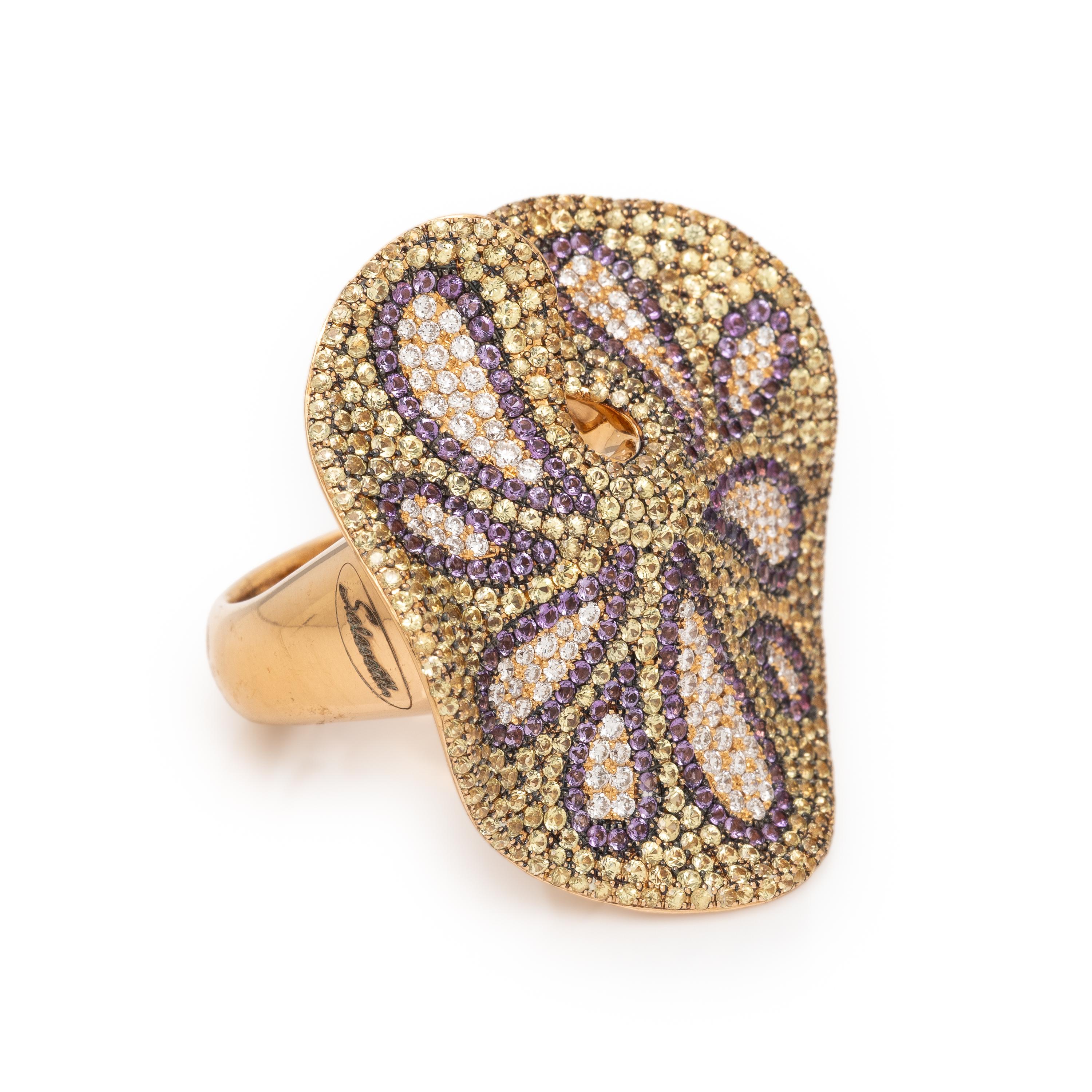Multigem and Rose Gold Lily Pad Ring