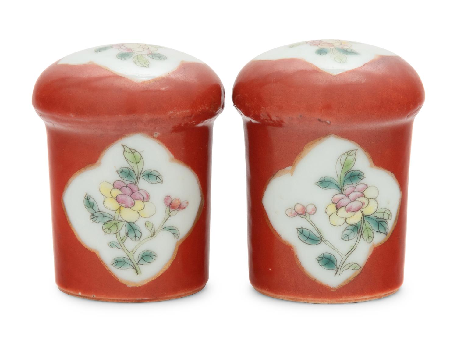 Two Pairs of Chinese Famille Rose Porcelain Scroll Ends