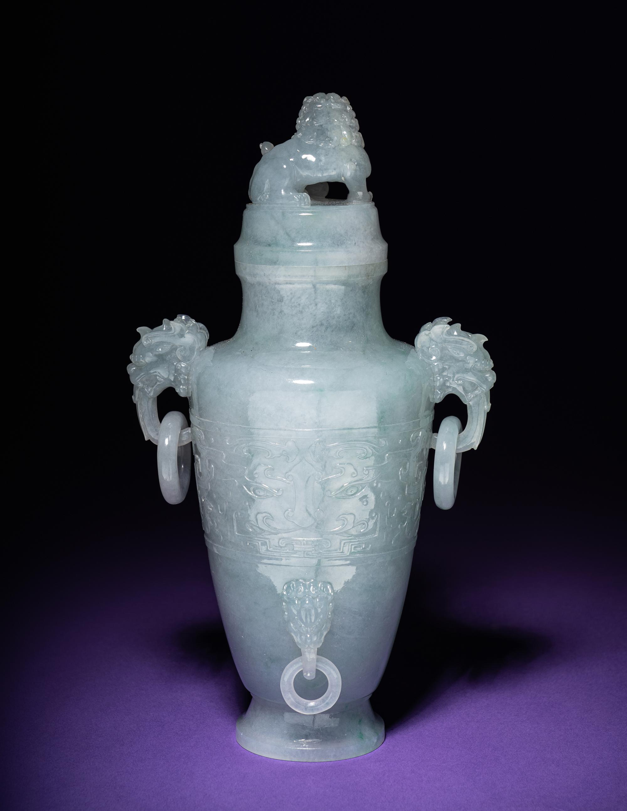 A Translucent Greyish-Celadon Jadeite Covered Vase