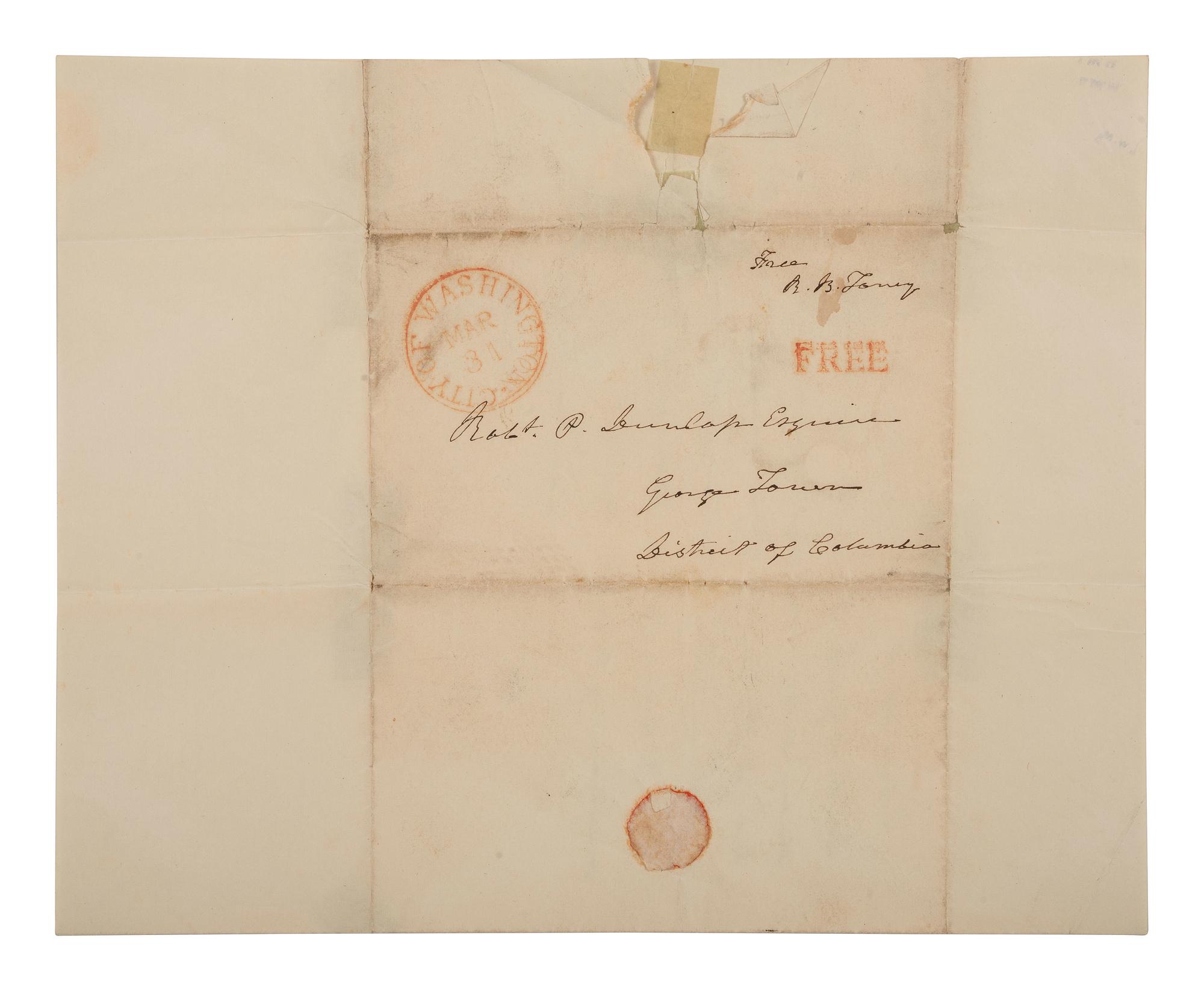 [POLITICS]. 3 letters signed by R.B. TANEY, Henry CLAY, and Daniel WEBSTER.