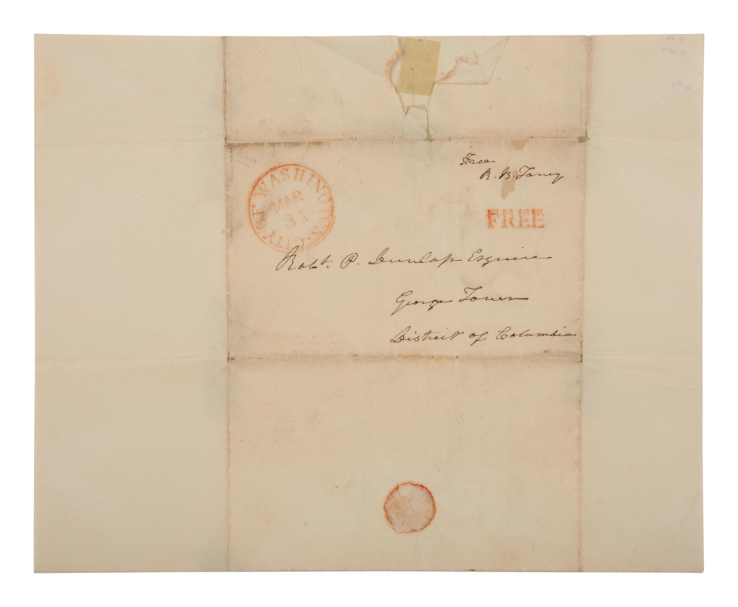 [POLITICS]. 3 letters signed by R.B. TANEY, Henry CLAY, and Daniel WEBSTER.