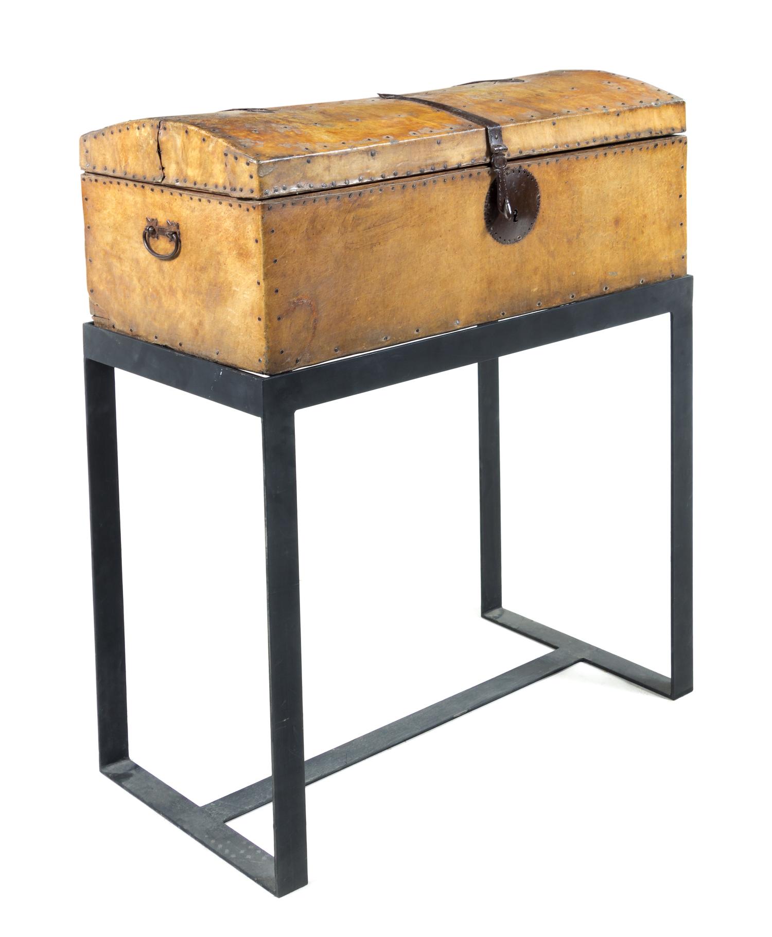 A Northern European Deerskin Parchment Mounted Chest Height 12 1/4 x width 33 1/4 x depth 16 1/4 inches. — 18TH CENTURY WITH MODERN STAND