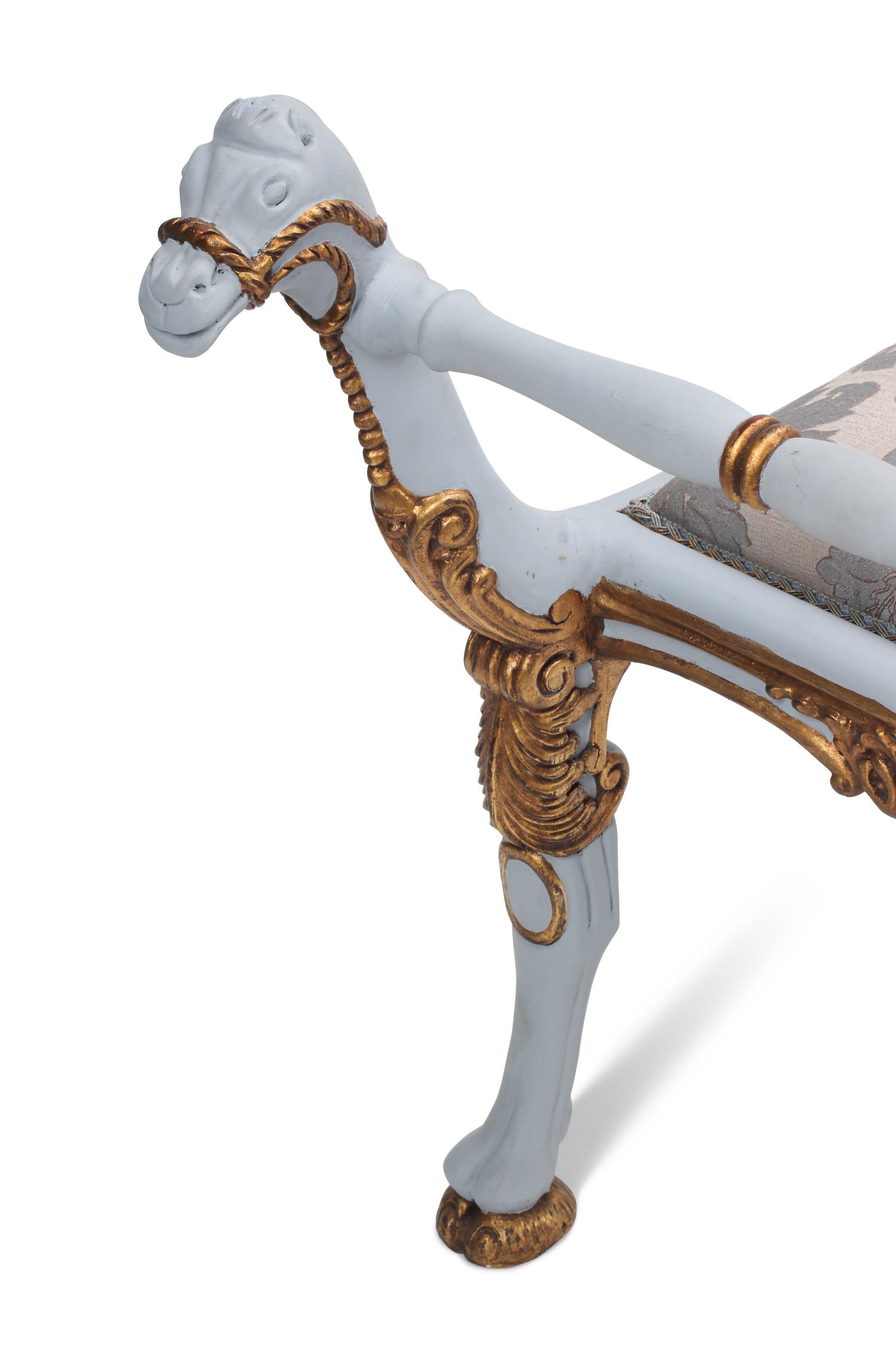 A Pair of Italian Painted and Parcel-Gilt Camel-Motif Benches