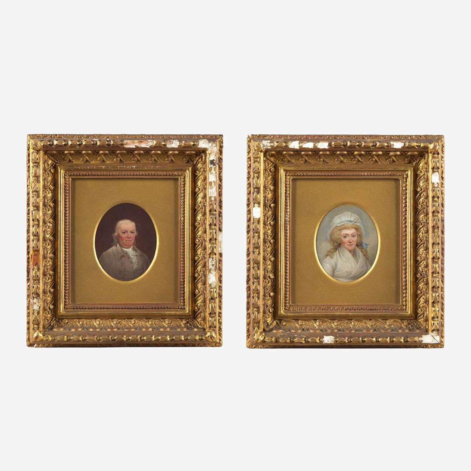American School 19th century Pair of Small Portraits: Robert Morris (1734-1806) and Mary White Morris (1769-1806)