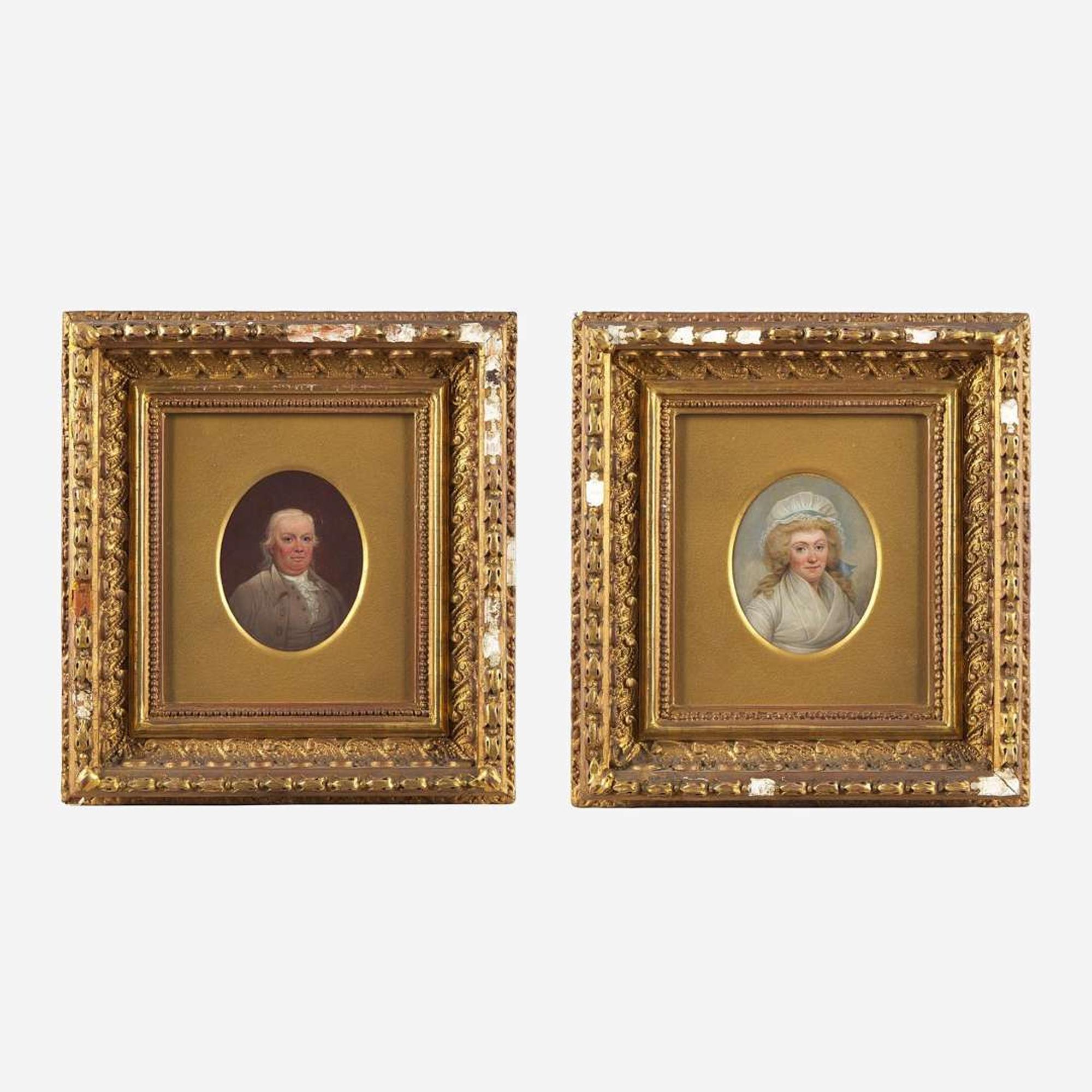 American School 19th century Pair of Small Portraits: Robert Morris (1734-1806) and Mary White Morris (1769-1806)