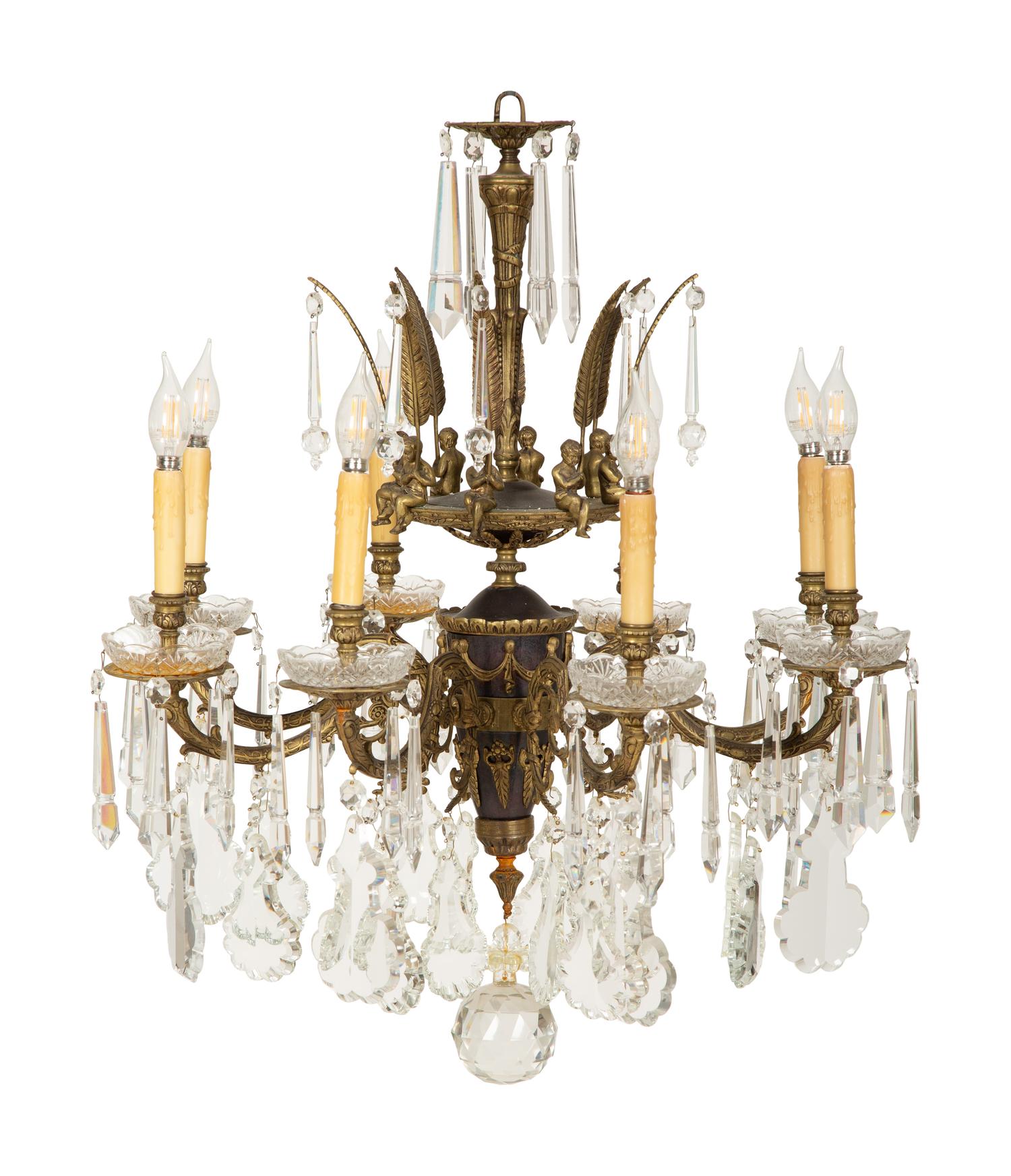 A Continental Gilt Metal and Cut Glass Eight-Light Chandelier