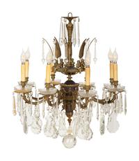 A Continental Gilt Metal and Cut Glass Eight-Light Chandelier