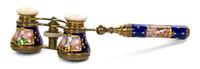 A Pair of French Enameled Opera Glasses, Lefils, Width 3 7/8 inches.