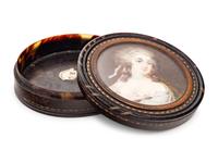 A Continental Gilt Metal Mounted and Portrait Miniature Inset Tortoiseshell Snuff Box