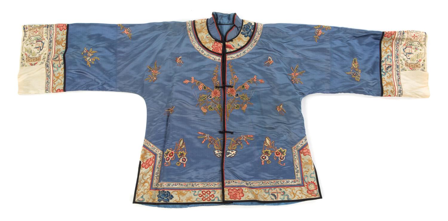 A Chinese Silk Embroidered Jacket LATE QING DYNASTY Length 27 1/2 inches. — LATE QING DYNASTY