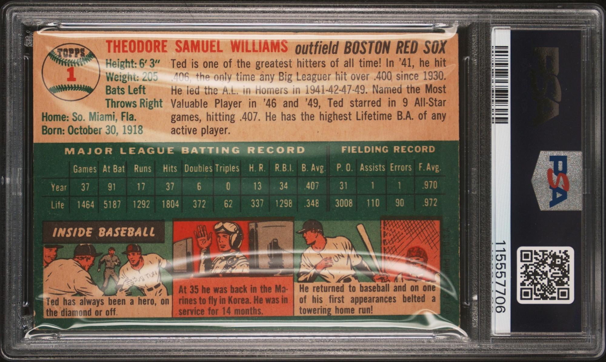A 1954 Topps Ted Williams Baseball Card No. 1 (PSA 3 VG) from The Collection of David Eisenhower