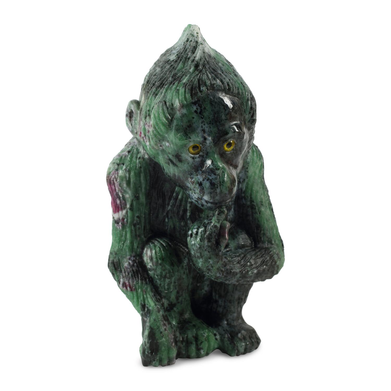 A Carved Ruby Zoisite Figure of a Monkey