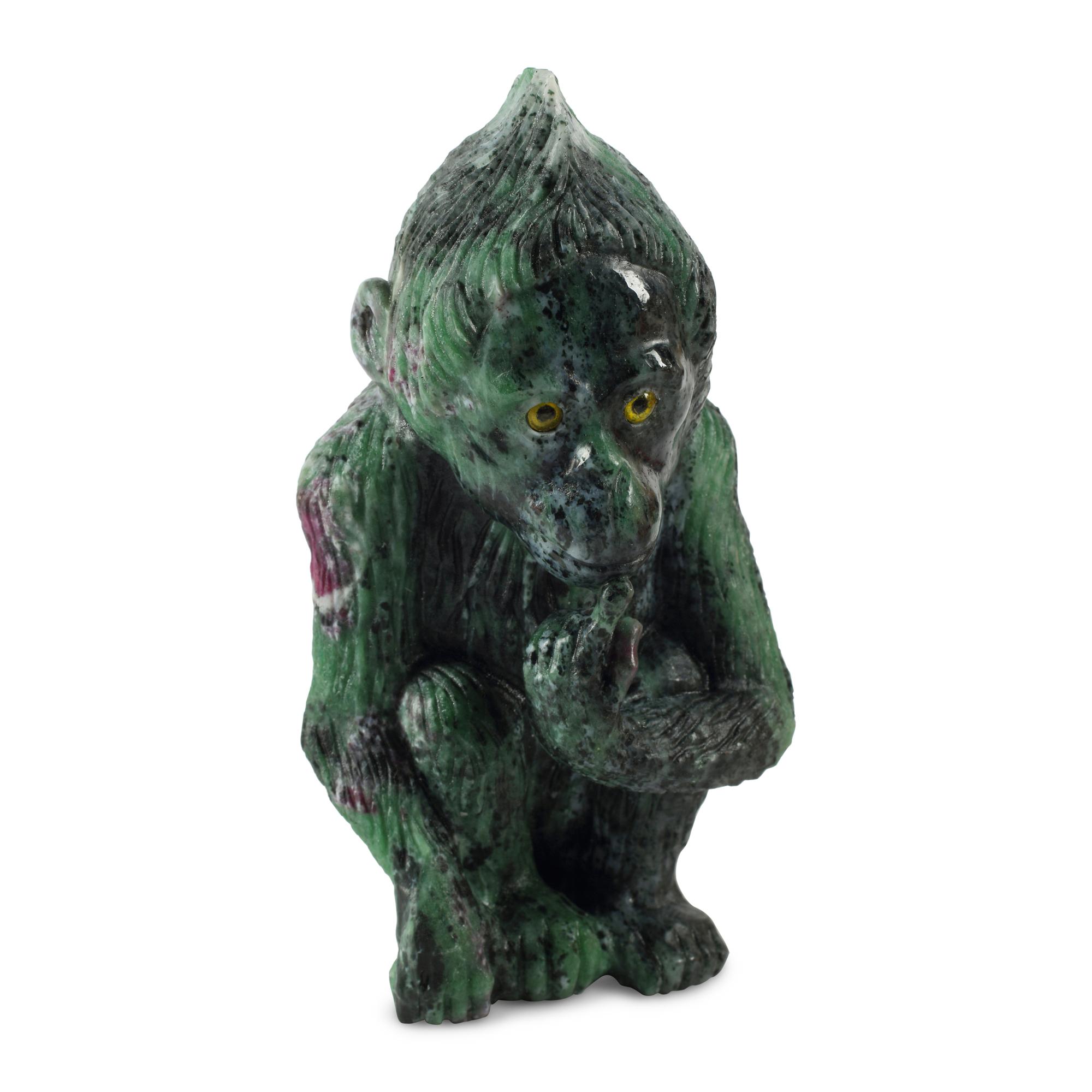 A Carved Ruby Zoisite Figure of a Monkey