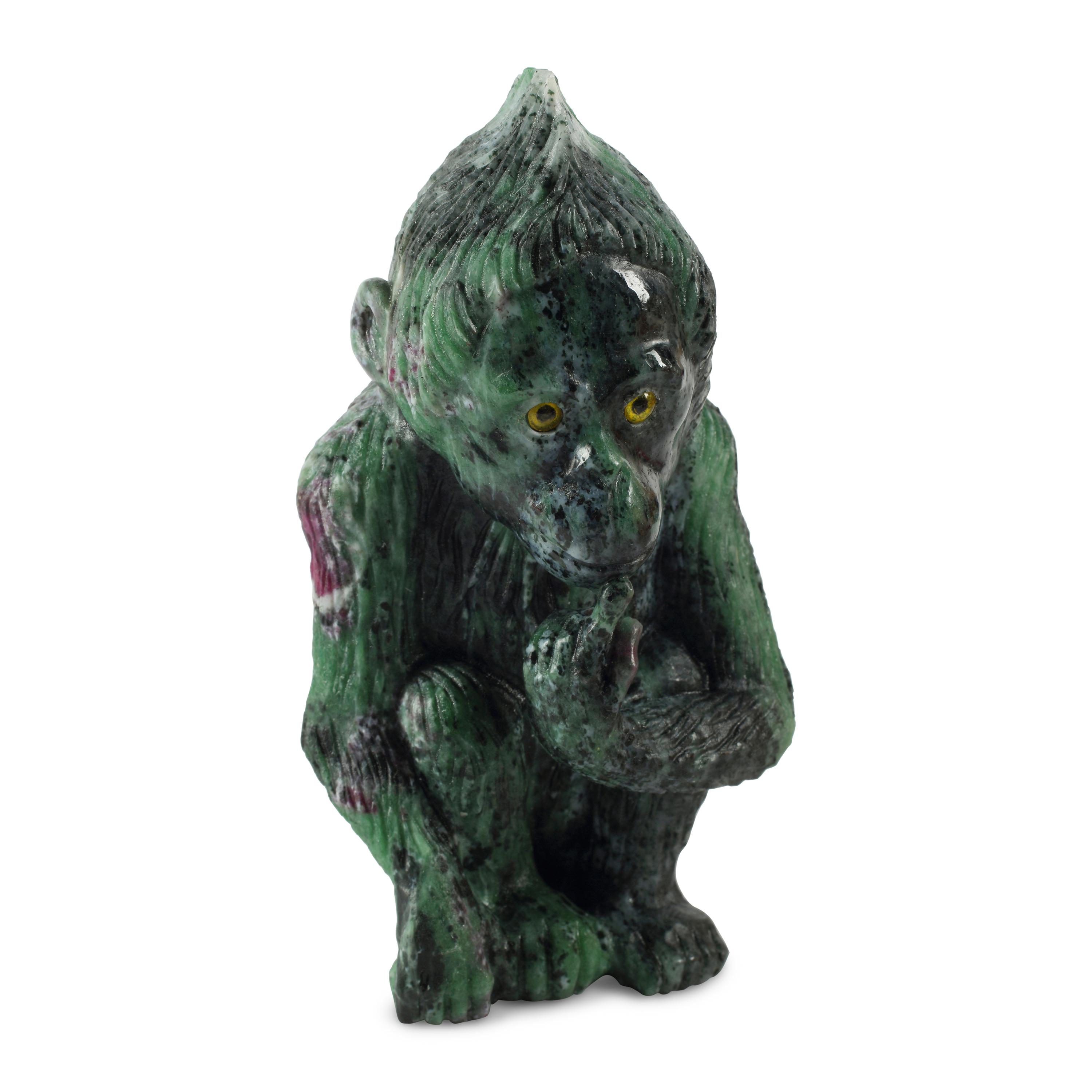 A Carved Ruby Zoisite Figure of a Monkey