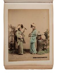 [EARLY PHOTOGRAPHY]. Album containing 50 hand-colored photographs of Japan.
