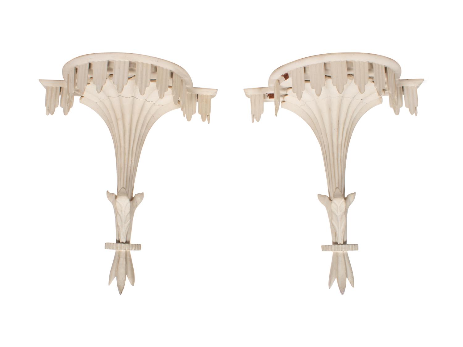 A Pair of White Painted Carved Wood Wall Brackets — 20TH CENTURY