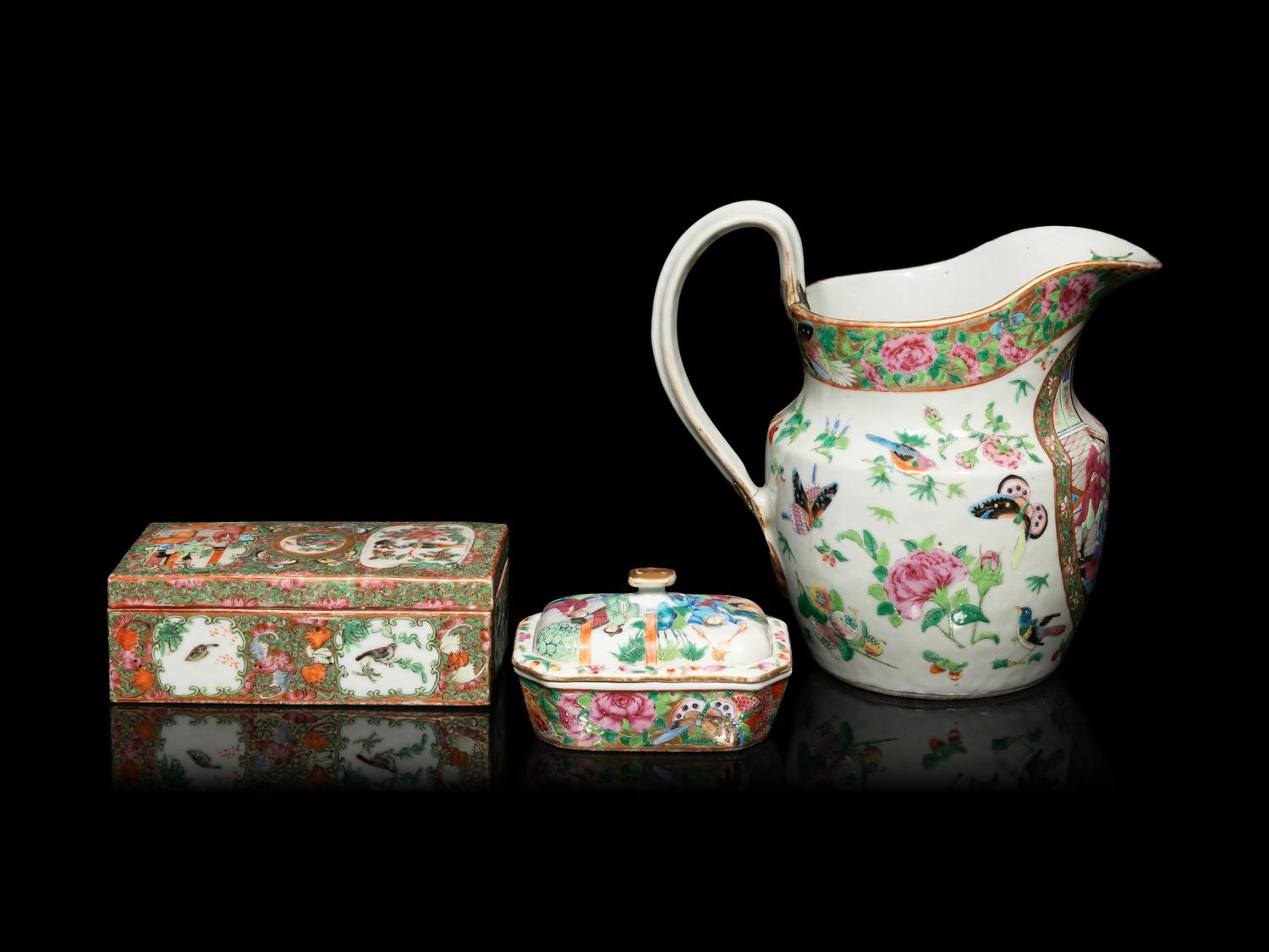 Three Chinese Export Rose Medallion Porcelain Wares