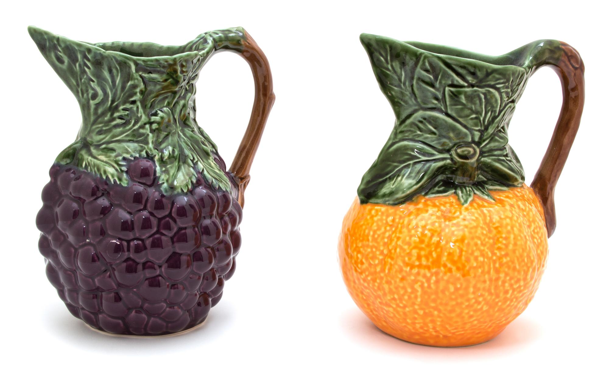 Two Portuguese Glazed Ceramic Fruit-Form Pitchers — 20TH CENTURY