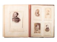 [LATE INDIAN WARS]. Photo album identified to Oskaloosa M. Smith, 22nd US Infantry, containing CDVs and cabinet cards of civilians and officers, some identified, incl. images by S.J. Morrow.