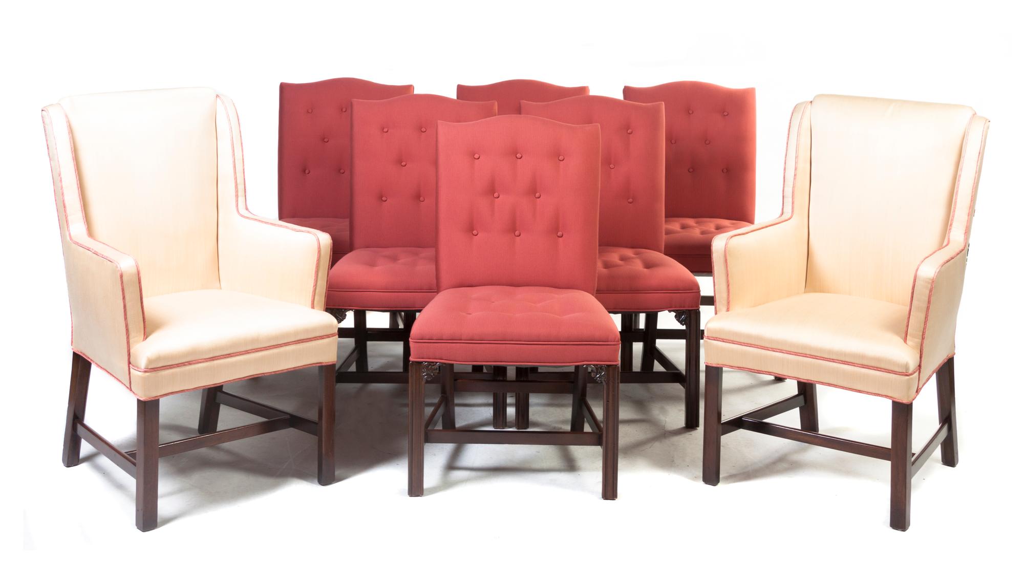 An Assembled Set of Eight Georgian Style Mahogany Dining Chairs, Height of armchair 40 1/2 inches.