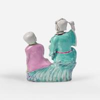 A Chinese export porcelain figural group depicting the "Hehe Erxian" 和合二仙瓷塑 Late Qianlong to Jiaqing period ? ???????