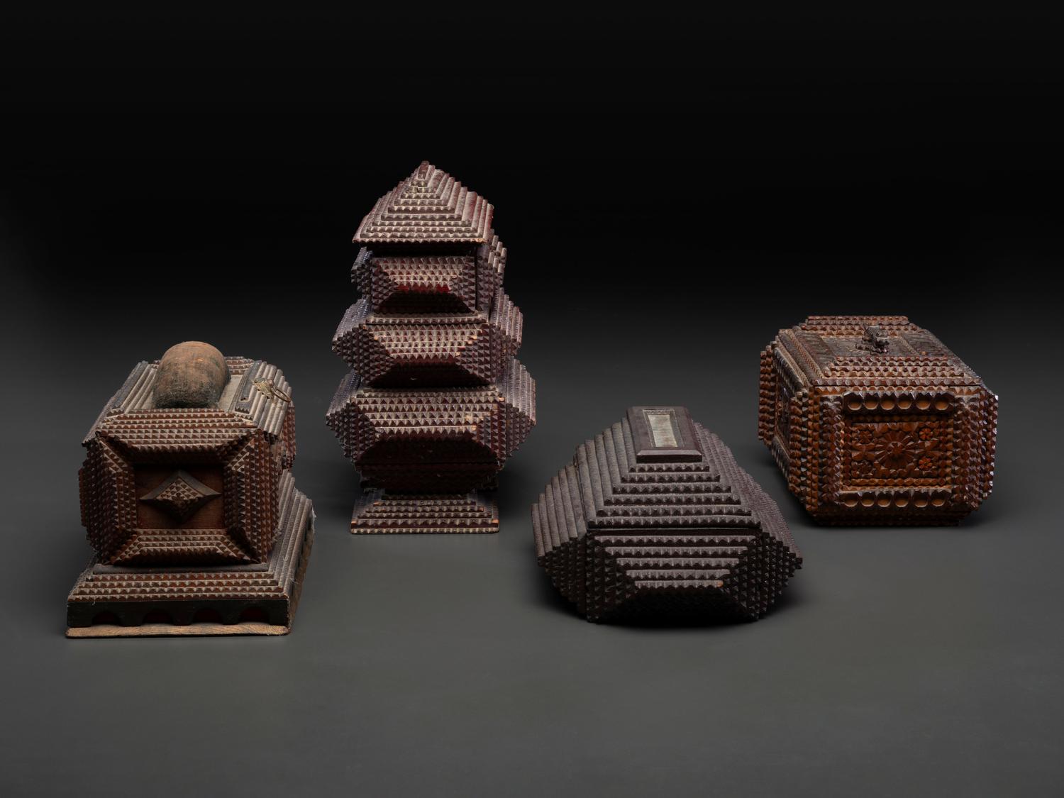 Four Tramp Art Boxes