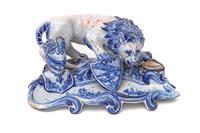 An Italian Majolica Lion-Form Ink Stand — 19TH CENTURY