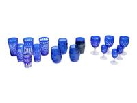 A Group of Bohemian Blue Cut-to-Clear Glass Drinkware