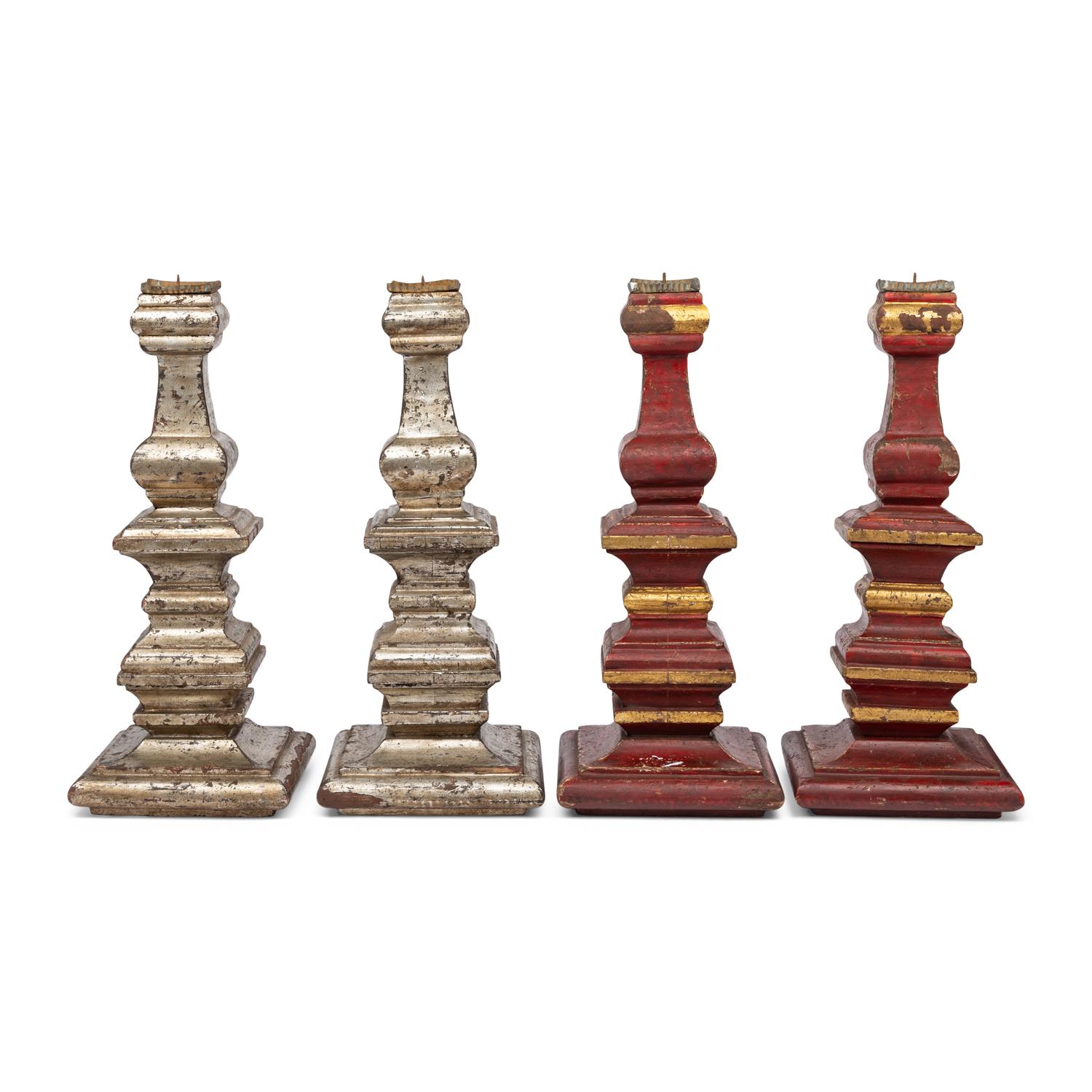 Two Pairs of Italian Painted Pricket Sticks