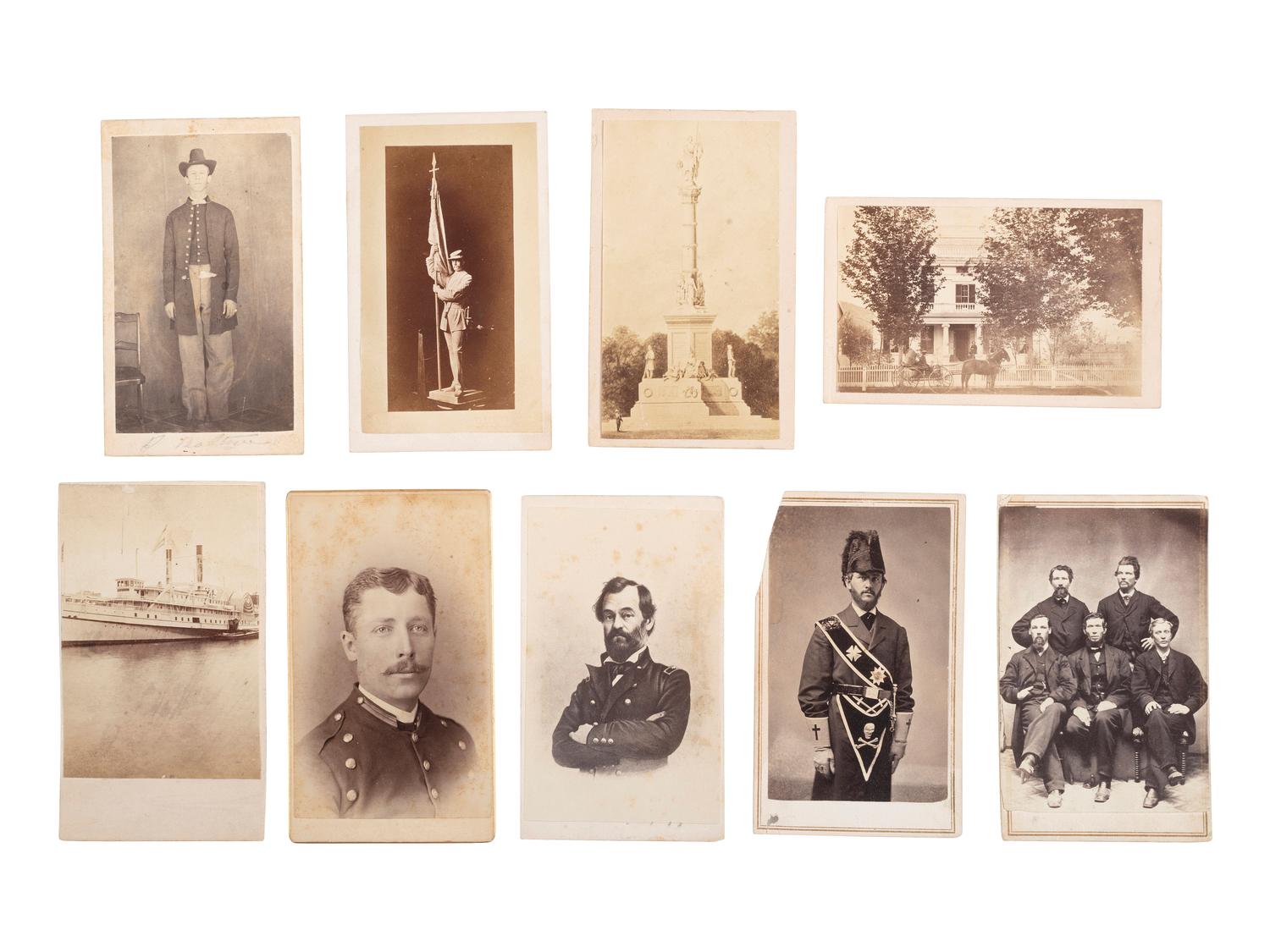 [CIVIL WAR]. A collection of late 19th-century photographs, mostly CDVs, including Civil War subjects.