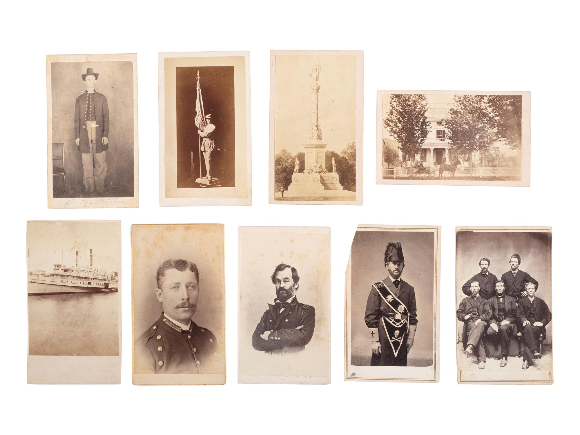 [CIVIL WAR]. A collection of late 19th-century photographs, mostly CDVs, including Civil War subjects.