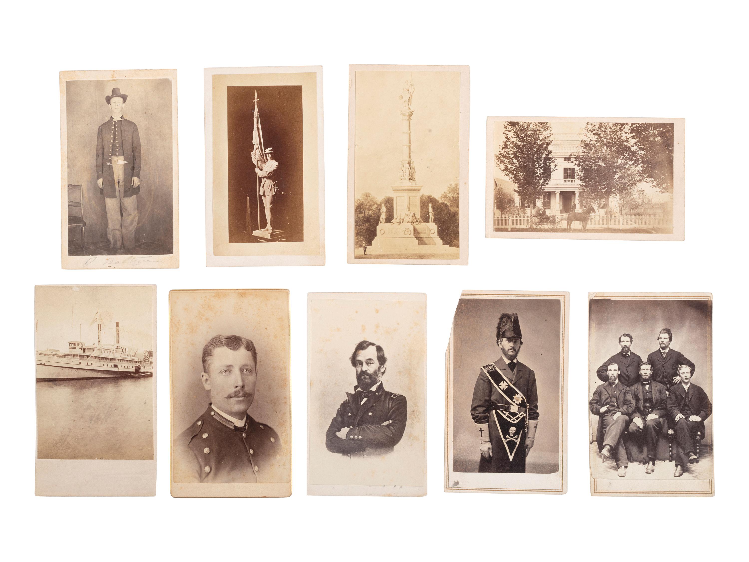 [CIVIL WAR]. A collection of late 19th-century photographs, mostly CDVs, including Civil War subjects.