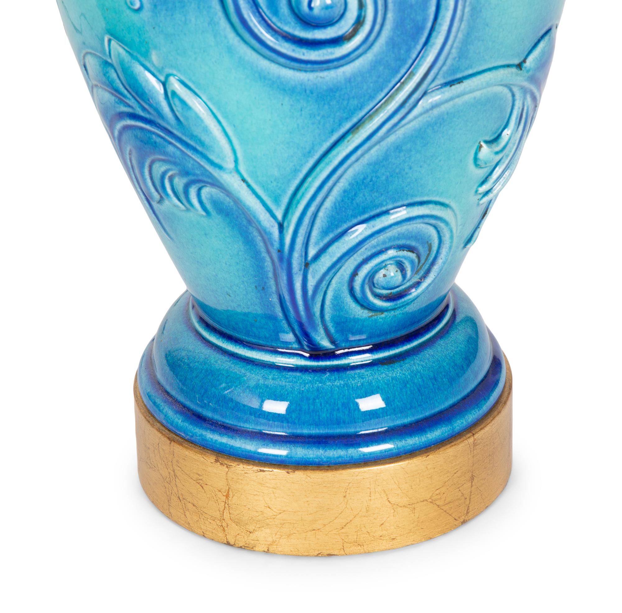 Two Blue Glazed Pottery Vases Mounted as Lamps — 20TH CENTURY