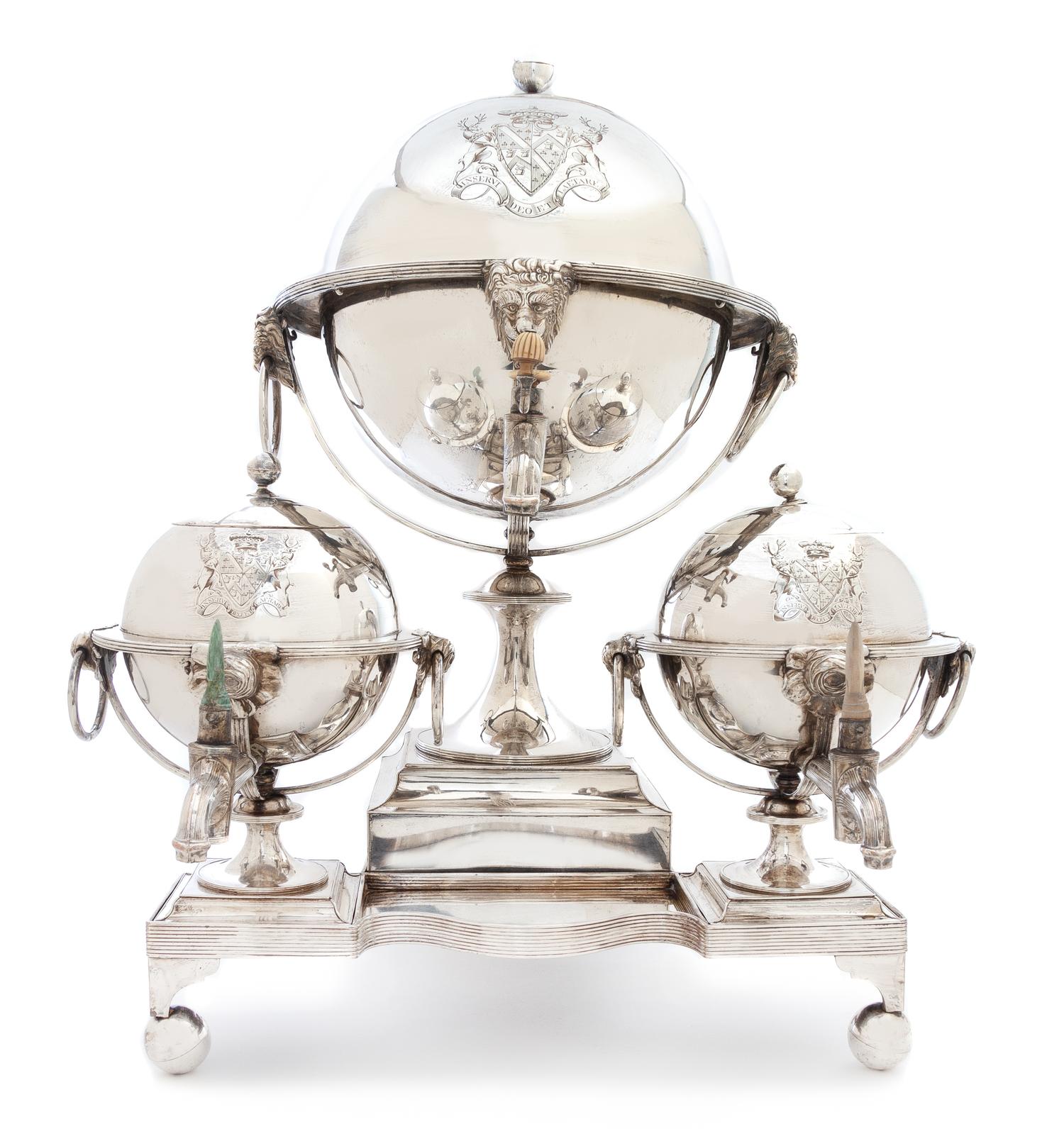 A Sheffield Plate Three-Piece Tea and Coffee Service Height 21 inches. — 19TH CENTURY