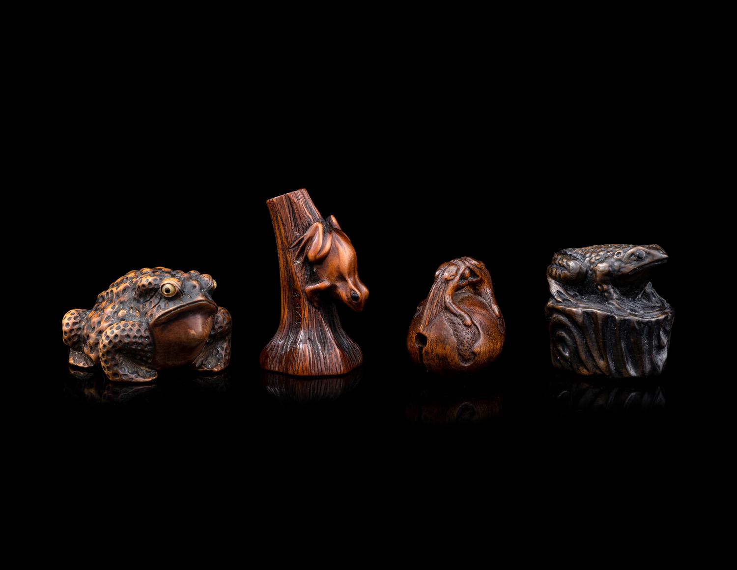 Four Japanese Carved Wood Netsuke