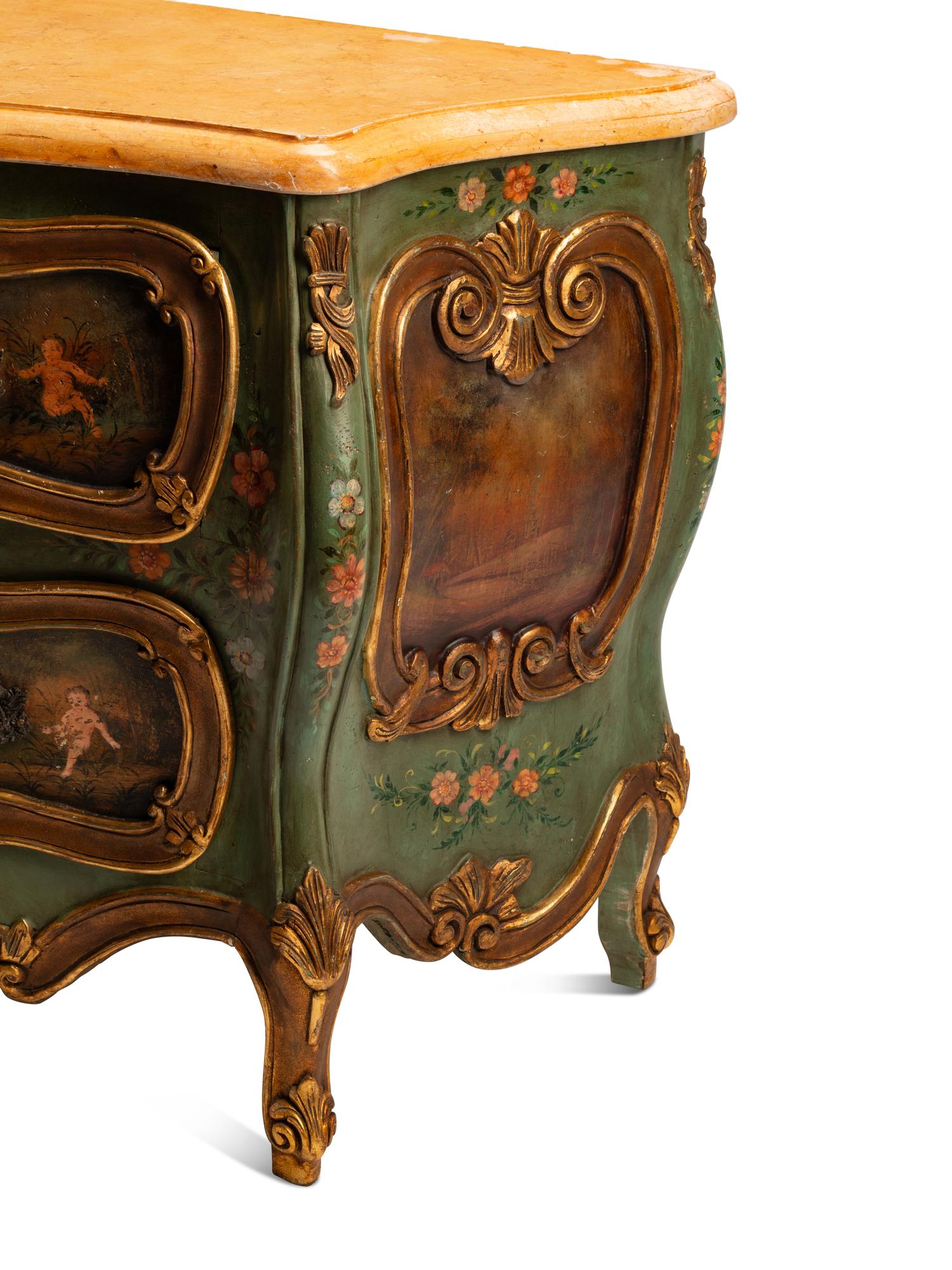 A Venetian Style Painted Marble-Top Commode