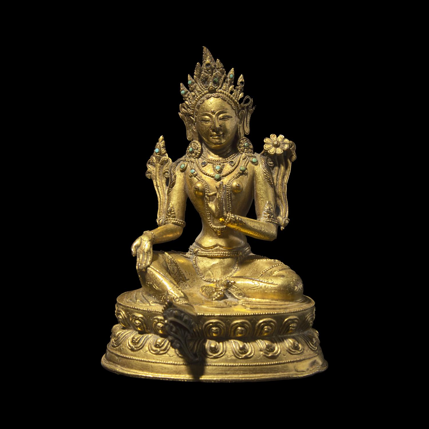 A Nepalo-Tibetan Gilt Copper Alloy Figure of Tara, 16th/17th Century 十六/十七世紀 尼泊爾藏区銅合金度母像